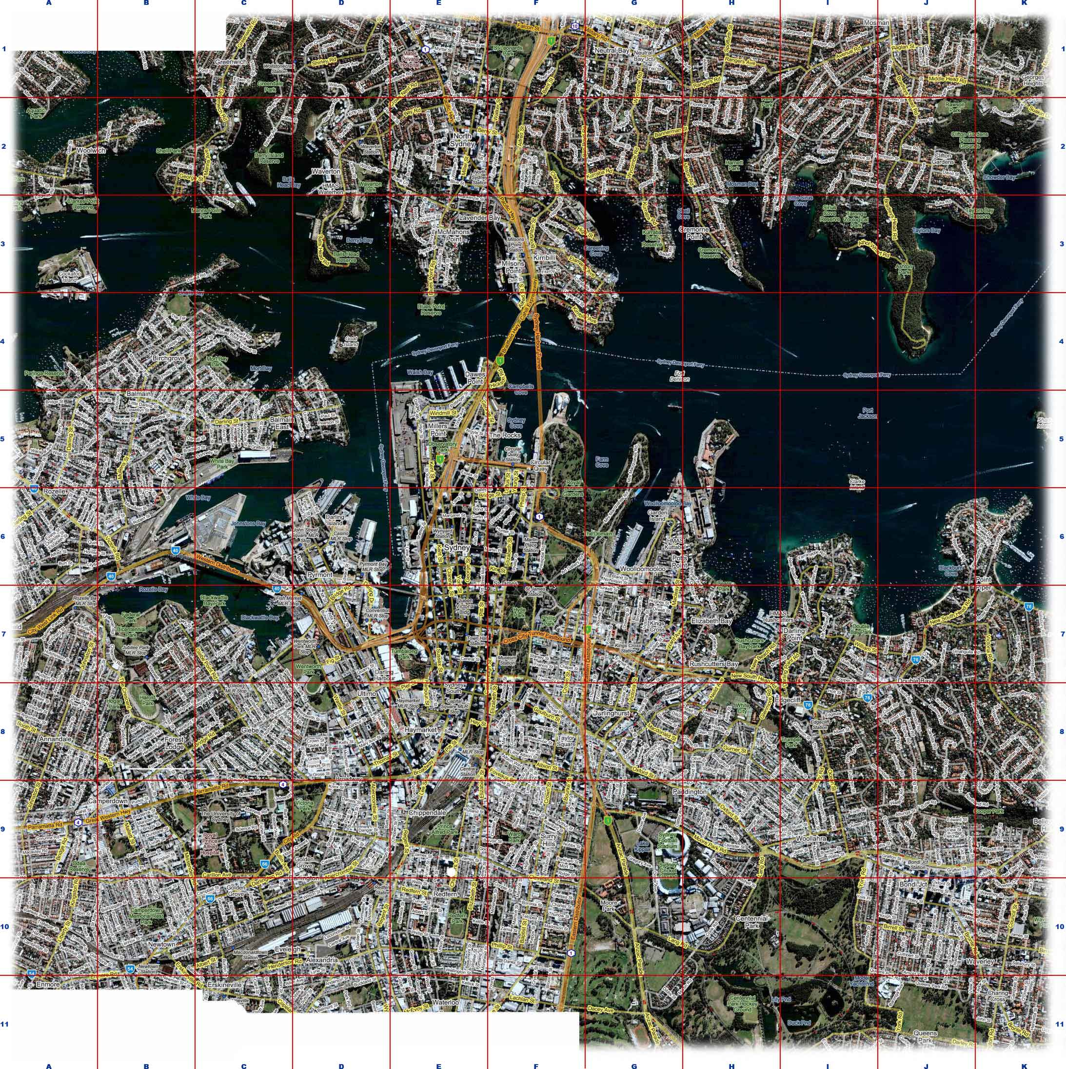 Landkarte der innersten Innenstadt von Sydney